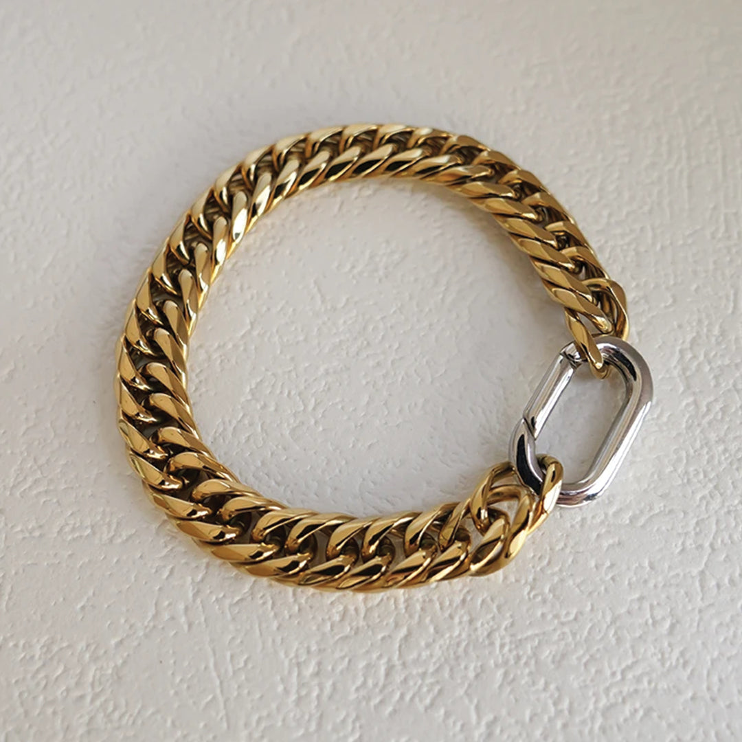 Bracelet Capri Lock En Acier Inoxydable Plaqué Or 18K Étanche Résistant Au Tarn Longueur 17,5 Cm Largeur 9 Mm