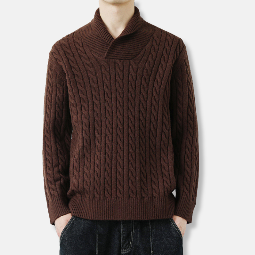 Pull Col Châle Câble Homme En Mélange Tricot Décontracté Amawinc Collection Automne Hiver