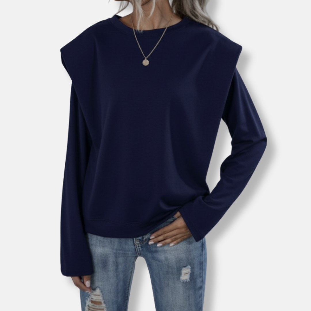 Sweat Femme À Coupe Décontractée Avec Épaules Rembourrées Col Rond En Maille Très Douce Et Confortable