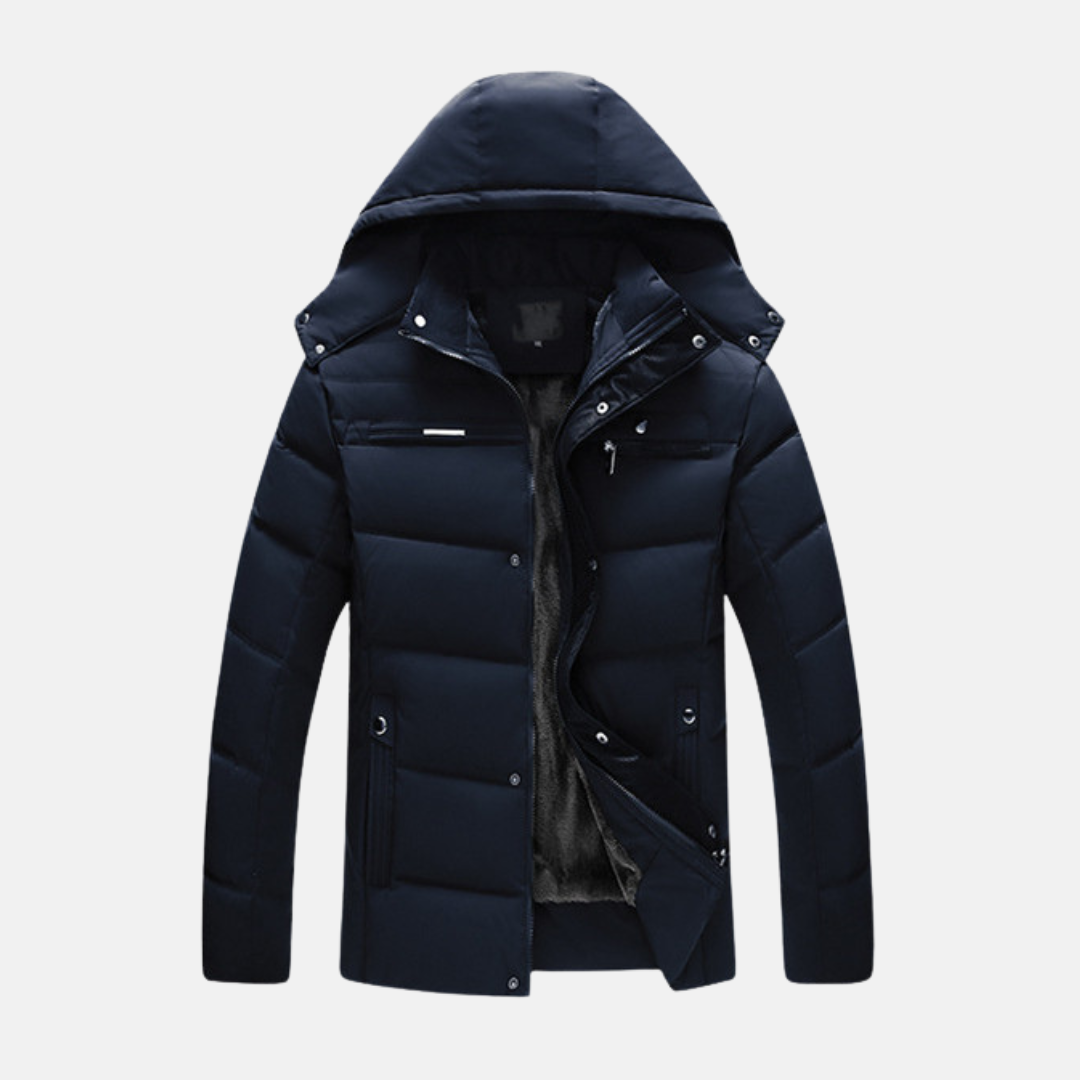 Manteau Homme Puffer Imperméable Quilté Avec Capuche Doublée Polaire Et Fermeture Snap Zip Amawinc