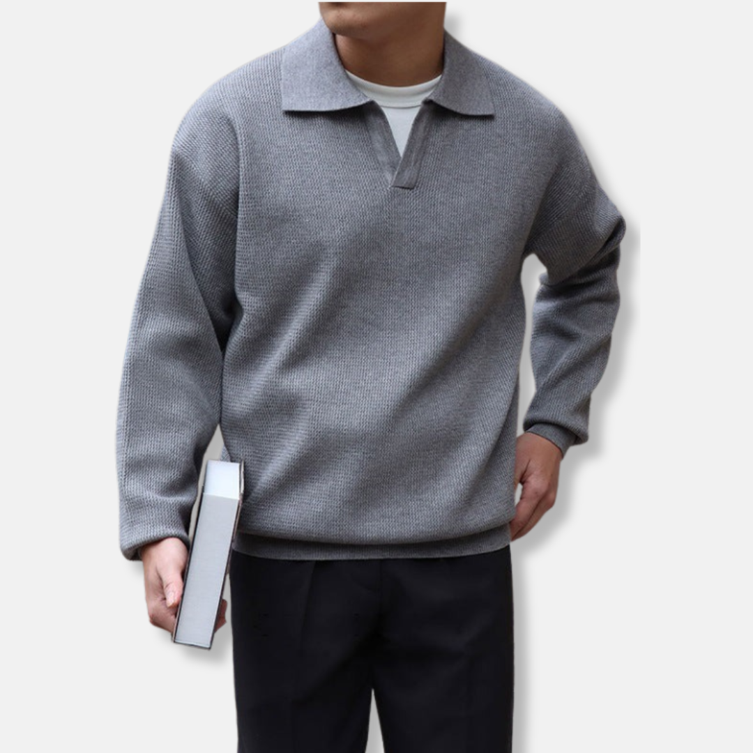Amawinc Pull En Maille Homme Col Polo Col V Décontracté Robuste Chaud Pour Le Quotidien Et Polyvalent