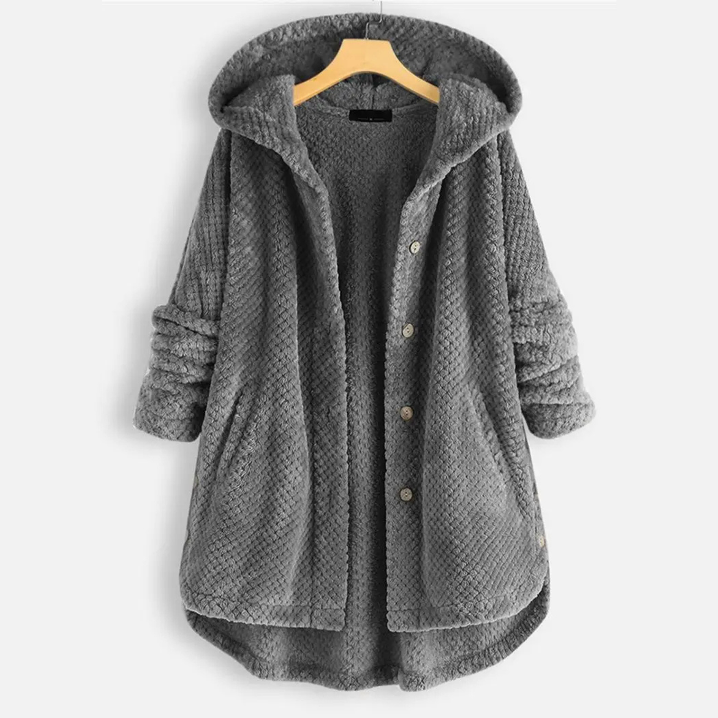 Veste Polaire Oversize À Capuche Nordique Avec Boutons Et Poches Frontales Confortables