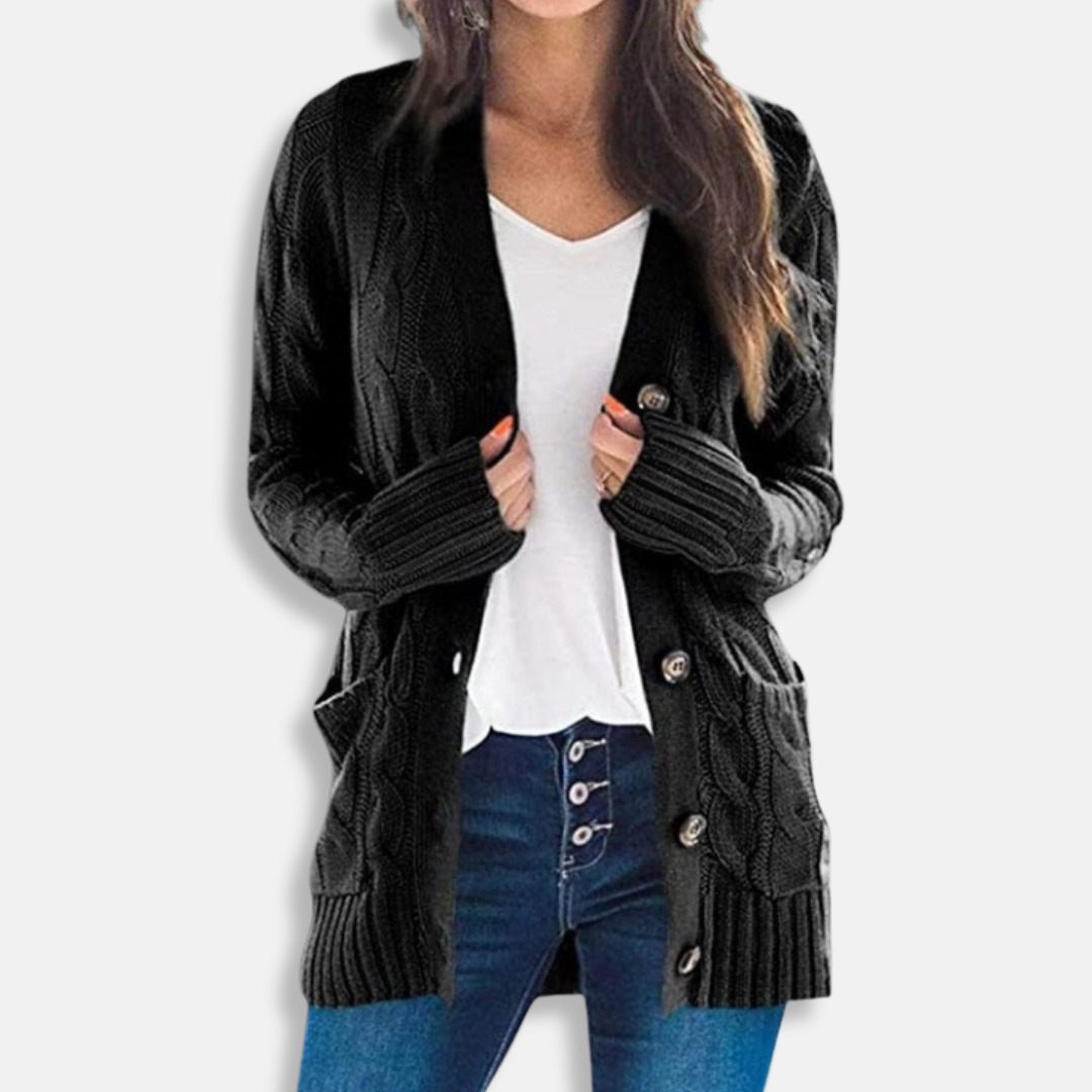Amawinc Cardigan Femme Maille Torsadée Épaisse Coupe Ample Boutonné Devant Poches Plaquées