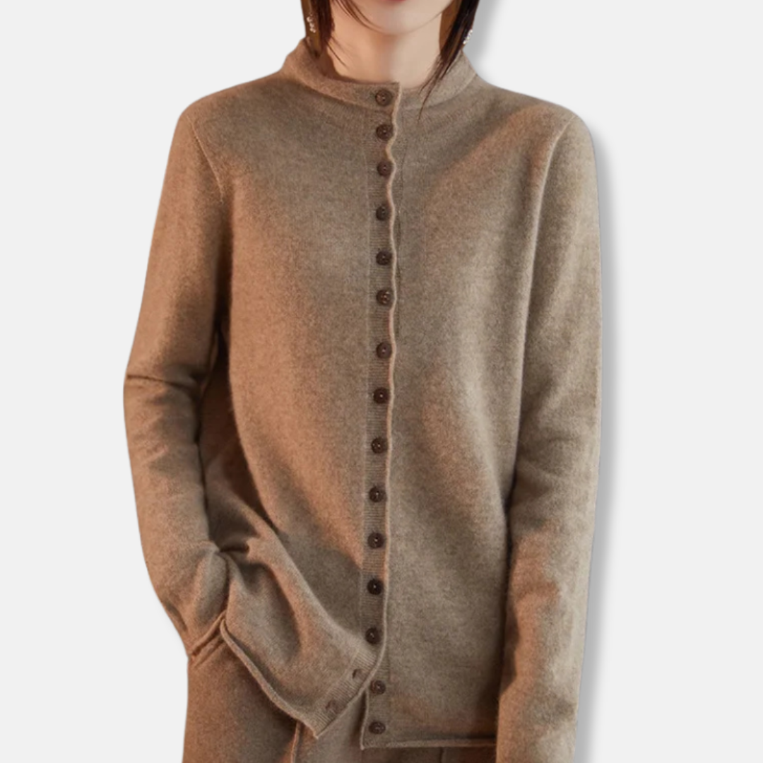 Cardigan Femme En Laine Boutonné Col Ouvert Coupe Décontractée Taillée Élégante