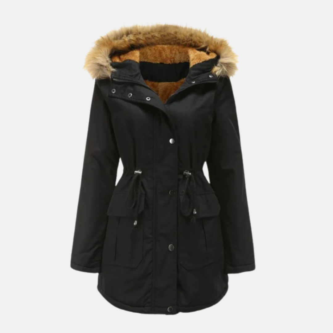 Parka Femme Douillette Avec Doublure Polaire Capuche En Fausse Fourrure Détachable Taille Réglable Longueur Mi Longue