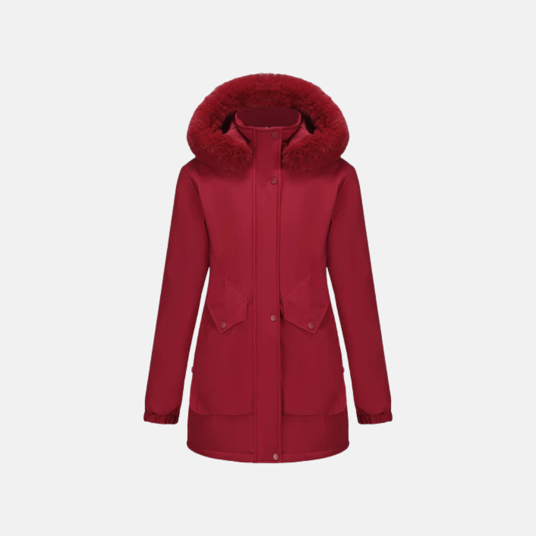 Parka Femme Mi Longue Avec Capuche En Fourrure Synthétique Ajustable Taille Fermeture À Pression