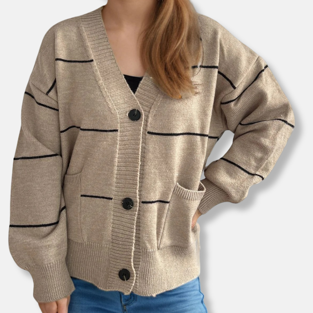 Cardigan Femme en Tricot de Poids Moyen Coupe Ample Encolure en V Longueur sur les Hanches Manches Longues