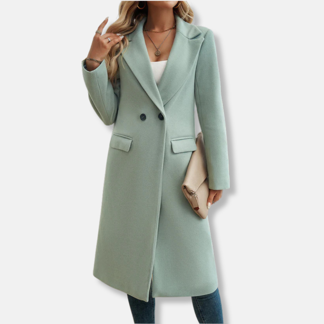 Amawinc Manteau Long Pour Femme En Mélange De Laine Coupe Décontractée Double Boutonnage Col À Revers Élégant