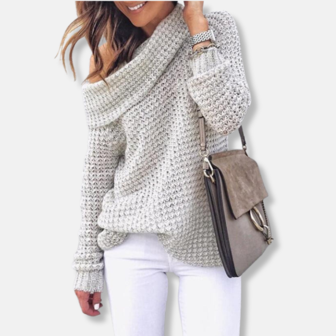 Pull Femme En Maille Ample Avec Col Décolleté Drapé Et Épaules Dévoilées Pour Un Style Sophistiqué Et Décontracté
