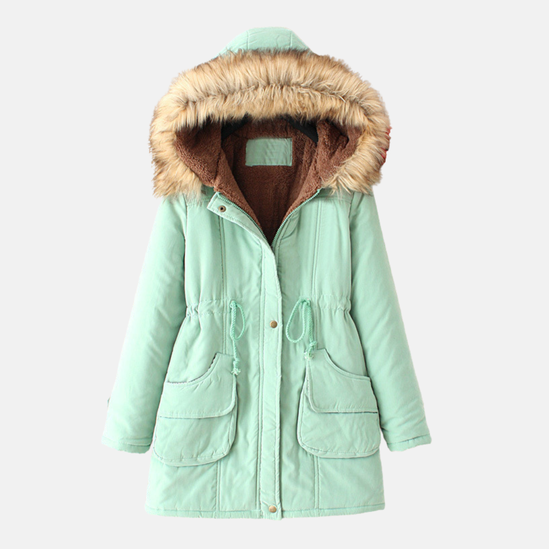 Parka Femme Doublure Sherpa Capuche Fourrure Fausse Taille Réglable Par Cordon Coupe Slim Regular