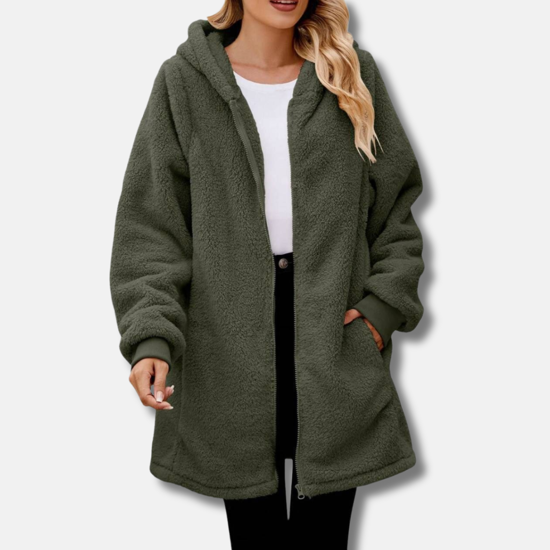 Veste À Capuche Zippée Pour Femme Peluche Oversize Confort Avec Poches Frontales Poignets Côtelés