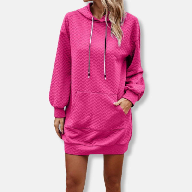Robe Mini À Capuche Matelassée Texture Diamant Coupe Oversize Avec Poche Et Manches Longues