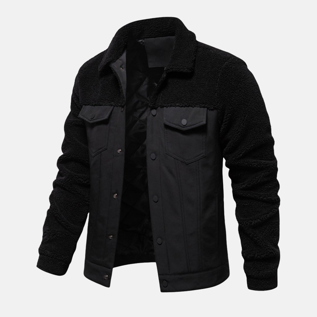 Veste Trucker Homme En Matières Mixtes Col À Pointe Fermeture Boutons Pression Longueur À La Hanche