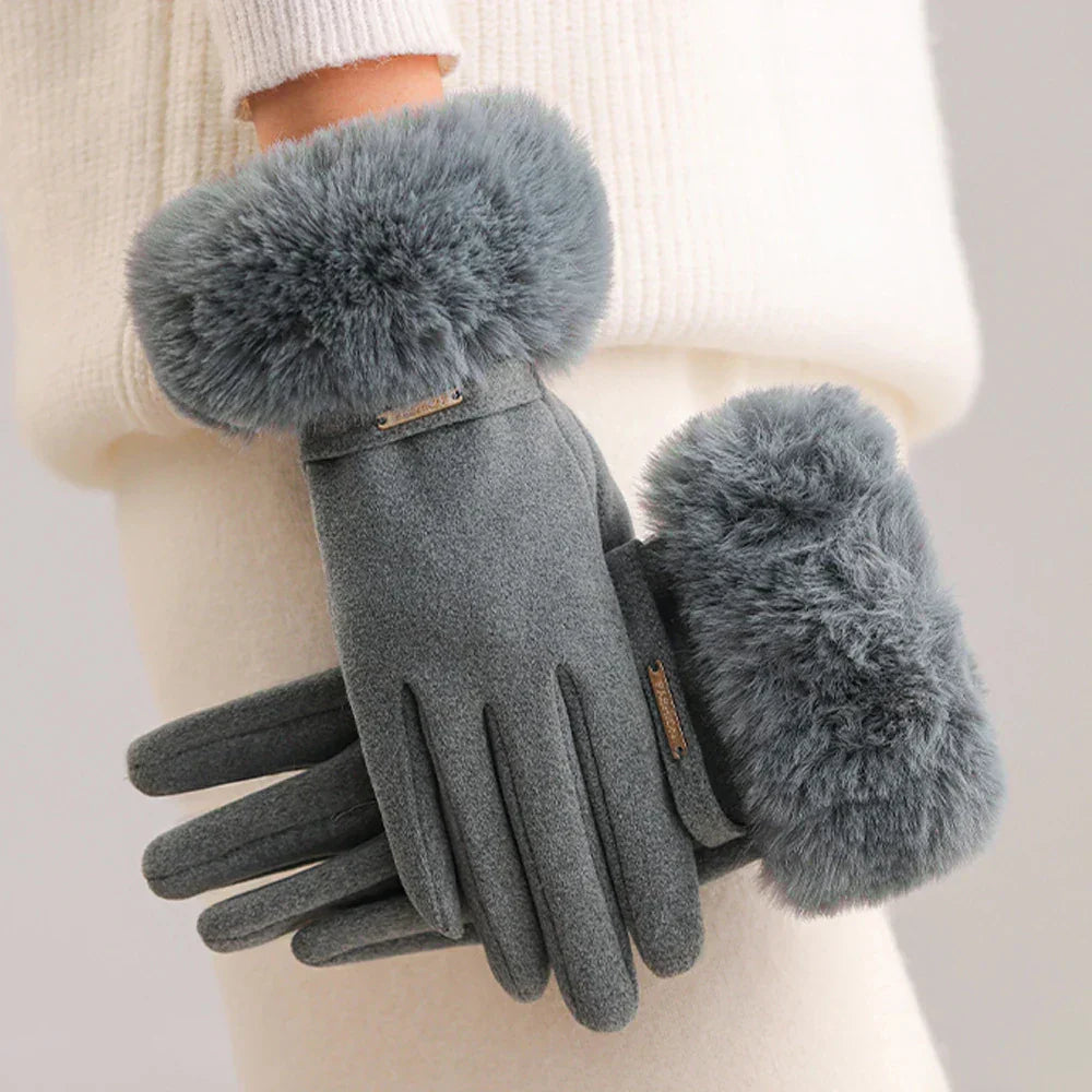 Gants Cintrés À Poignet Court Avec Bordure En Fourrure Florence Couleur Unie Élégants Chauds Pour L Hiver