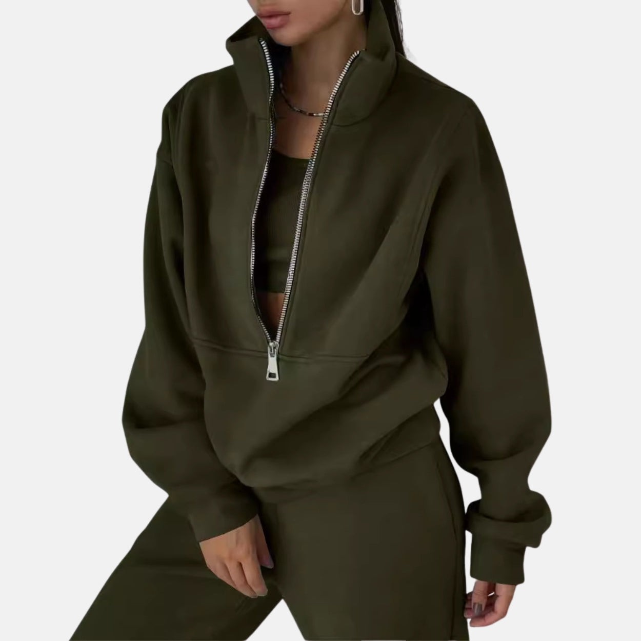 Ensemble Deux Pièces Survêtement Femme Coupe Décontractée Haut Col Zip Mélange Coton Pantalon Long Nordisk Flair