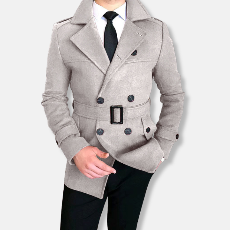 Veste Homme Court Nordisk Flair En Mélange De Laine À Double Boutonnage Avec Ceinture Bordeaux Coupe Ajustée