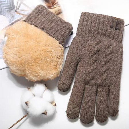 Gants Hiver En Maille Chauds Avec Ecran Tactile Et Doublure Peluche Double Epaisseur