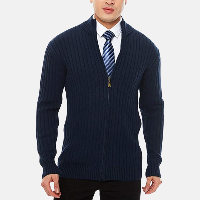Cardigan Homme En Maille Mélangée Avec Zip Plein Et Col Montant Pour Un Style Décontracté Chic Quotidien