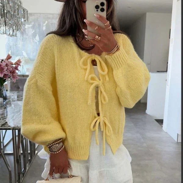 Linoire Cardigan Texturé Avec Nœuds Pour Un Style En Couches Doux Et Raffiné Et Moderne