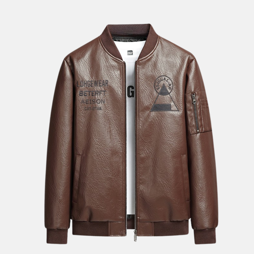 Veste Bomber Homme En Faux Cuir Zippée Avec Détail Brodé Pour Une Coupe Regular Élégante