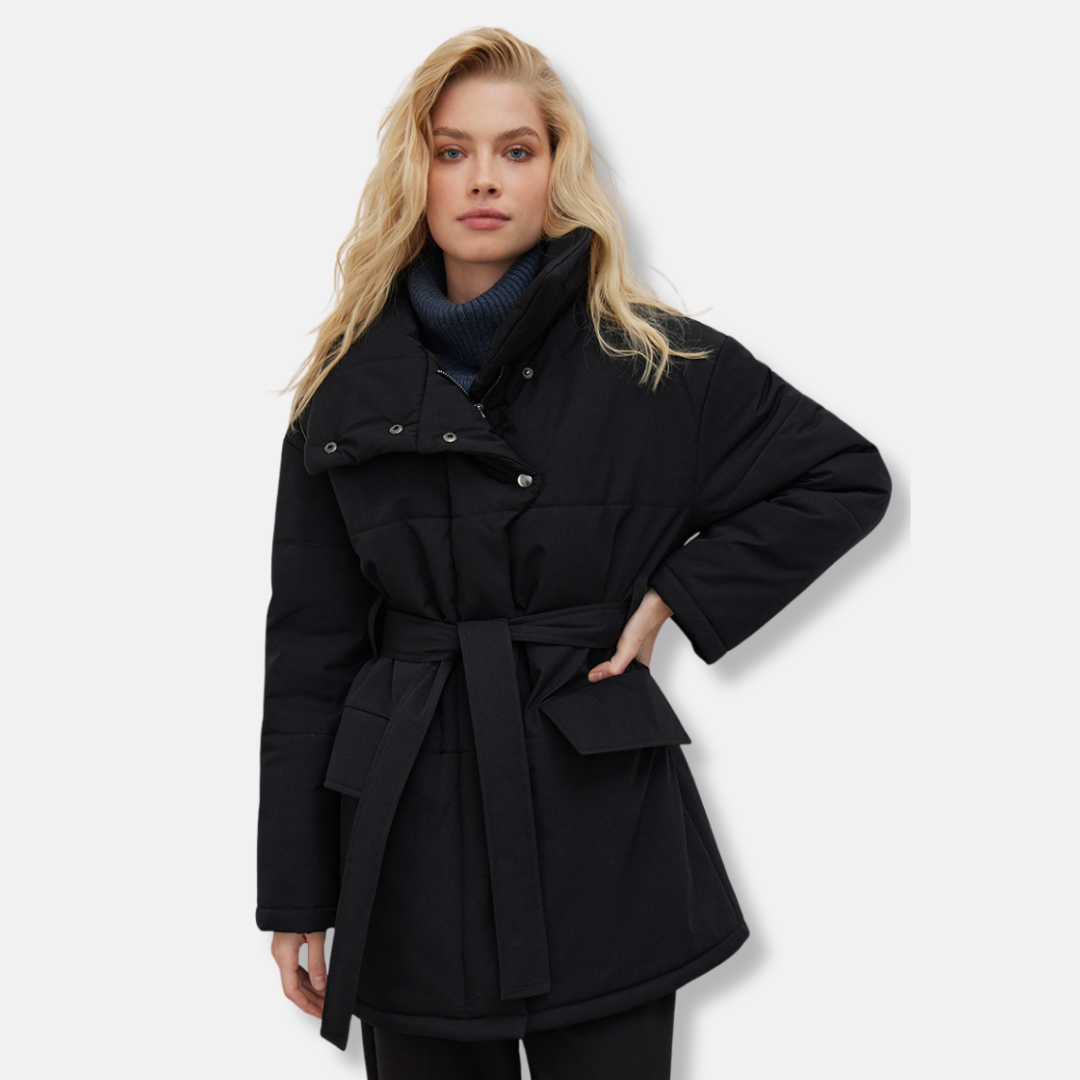 Veste Femme Oversize Col Montant Ceinture Taille Cintrée Pour Saison Hivernale Chic