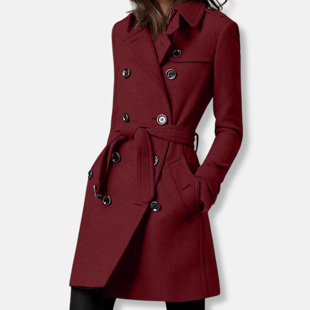 Manteau Femme Slim Fit Mélange De Laine À Double Boutonnage Ceinture Longueur À Mi Cuisse
