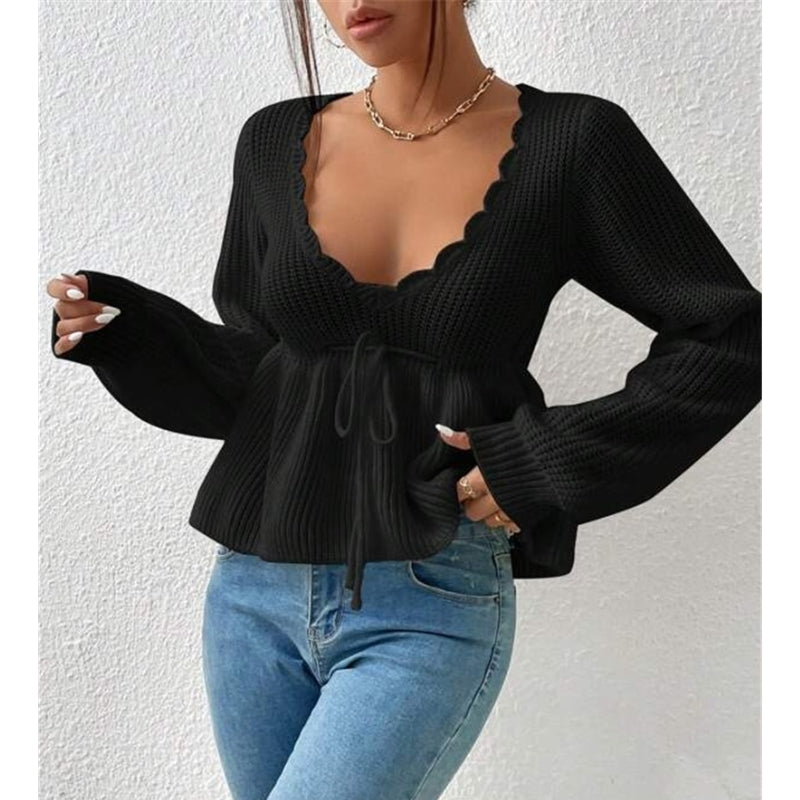Haut En Maille Evaline Avec Encolure Festonnée Et Lien Avant Pour Définition De La Taille