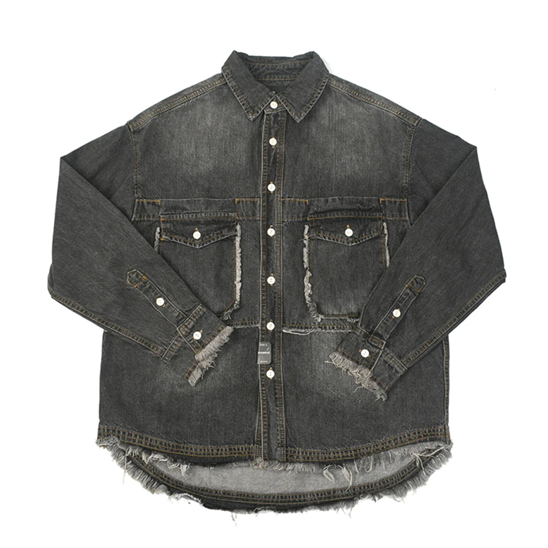 Chemise En Denim Bodega Avec Poches Double Col Revers Ourlets Frangés Et Détails Pompons