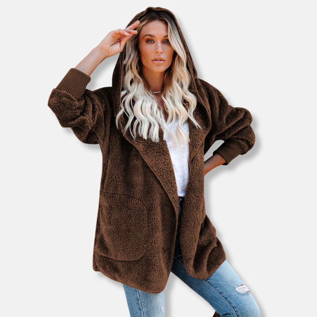 Cardigan Femme À Capuche En Sherpa Polaire Oversize Ouvert Avec Poches Nordisk-Flair