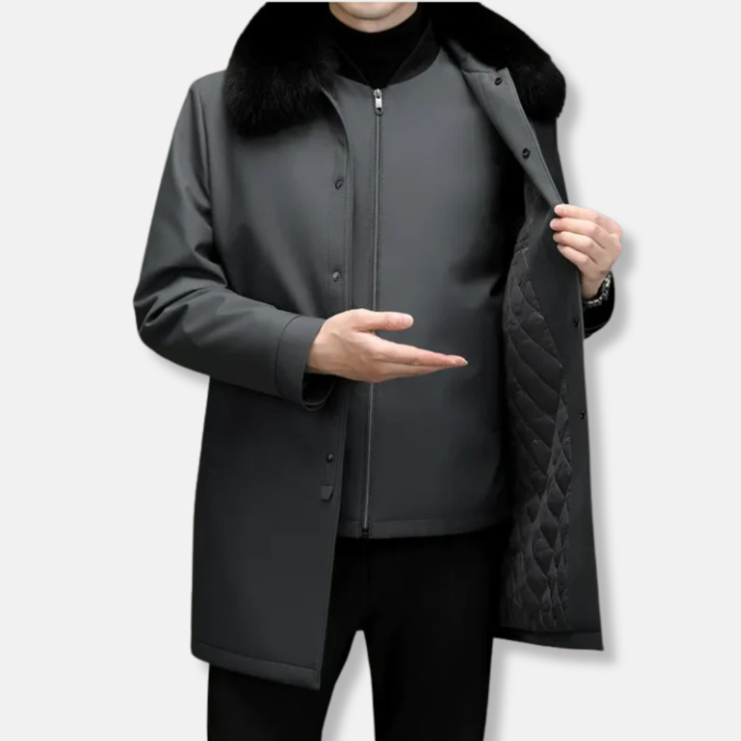 Veste Mi Longue Pour Homme En Mélange Tissé Avec Col Montant Et Col Amovible En Fausse Fourrure