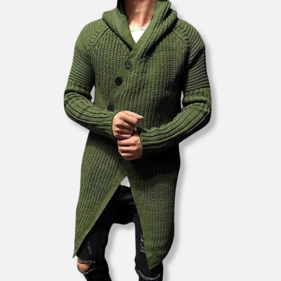 Cardigan Pour Homme À Capuche Col Châle Maille Épaisse En Laine Mélangée Coupe Longue Décontractée