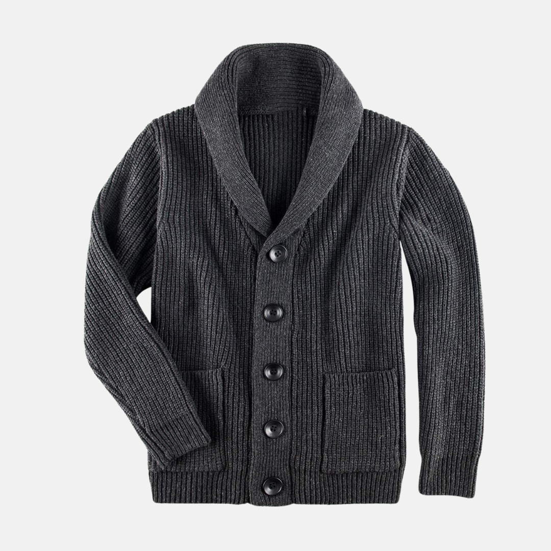 Manteau Cardigan Col Châle Côtelé Homme Boutons Devant Poches Plaquées Coupe Regular