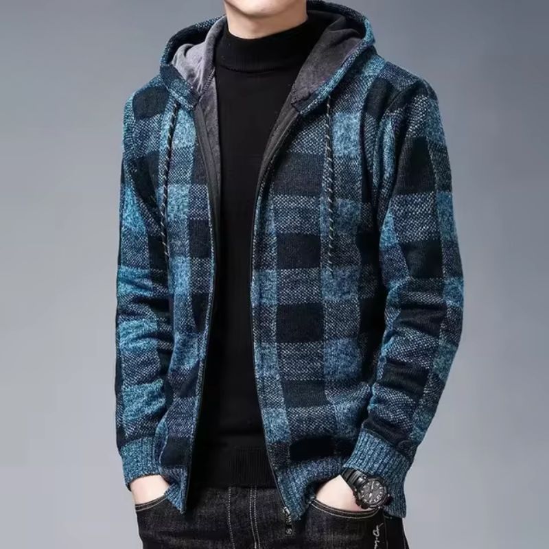 Sweat À Capuche Pour Homme En Polaire À Motif Carreaux Zippé Chaud Et Confortable Pour L Hiver