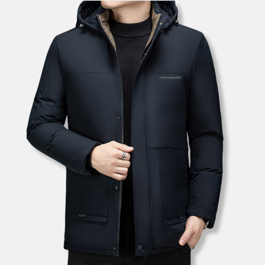 Manteau Homme Nordisk Flair Avec Isolation Rembourrée Capuche À Cordon Mi Long Imperméable Pour Hiver