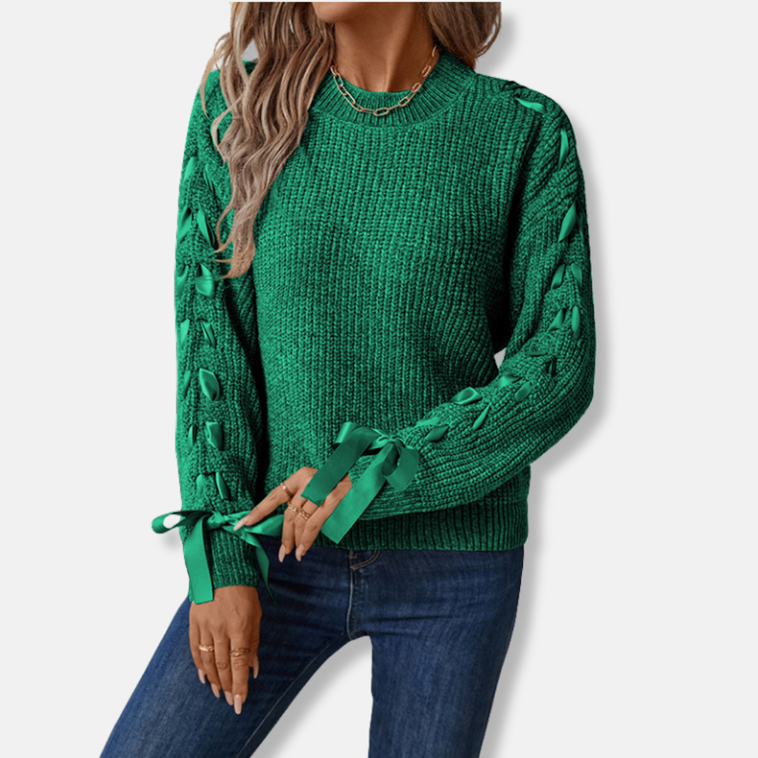 Nordisk Flair Pull Femme Décontracté En Maille Douce Avec Manches Lacées Et Col Ras Du Cou Confortable