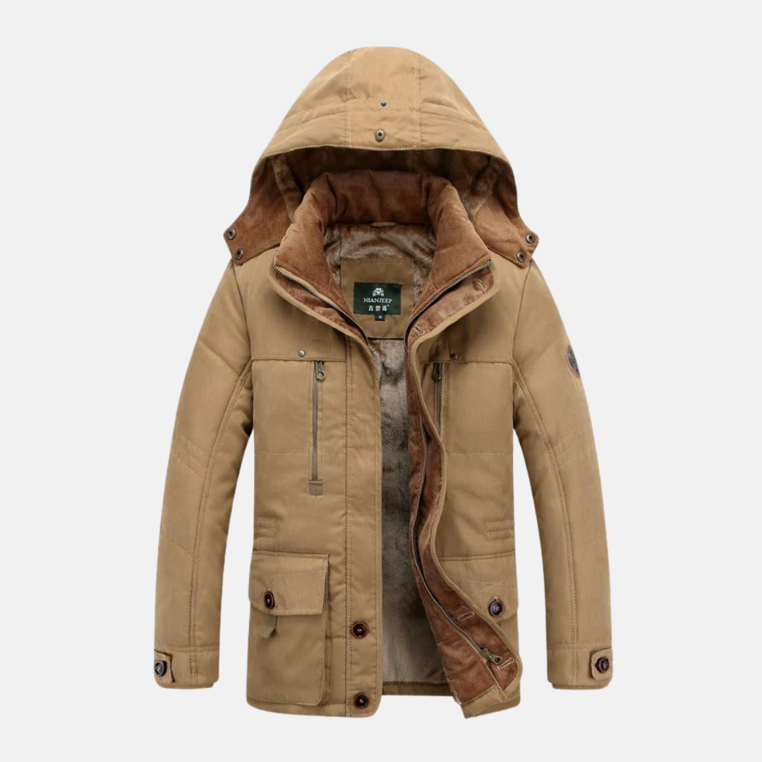 Veste Isolante Matelassée Mi Longue Pour Homme Capuche Avec Poches Multiples Marine Coupe Regular