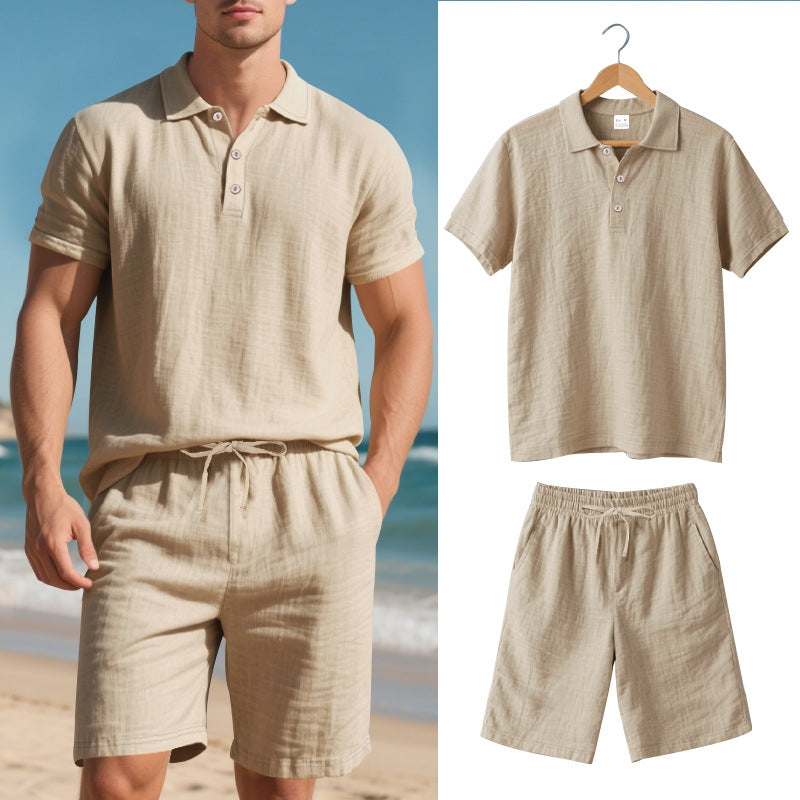 Brescot Polo Ensemble Deux Pieces En Lin Respirant Pour Été Coupe Droite Décontractée Avec Taille À Cordon Ajustable