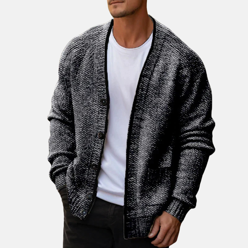 Amawinc Cardigan Homme en Laine Mélangée Col V Bouton Devant Tricot Décontracté Style Quotidien