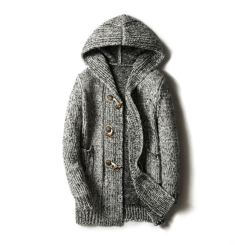 Norlid Cardigan À Capuche Artisanal En Maille Marlée Fine Avec Boutons Pression Et Finitions Tactiles