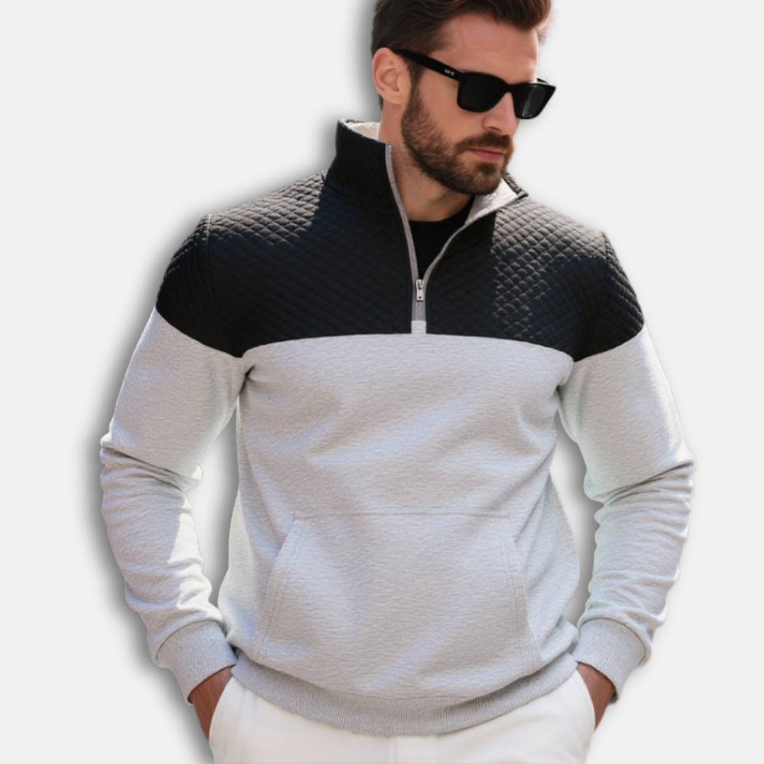 Sweatshirt Homme En Mélange de Coton Col Montant à Demi Zip Motif Diamant Matelassé Amawinc