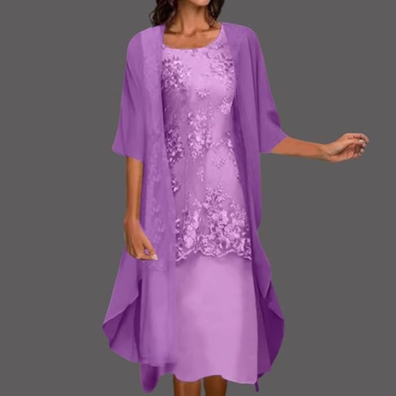 Isabella Robe Midi Deux Pièces En Dentelle Pour Femmes Avec Cardigan Fluide Élégance Événementielle
