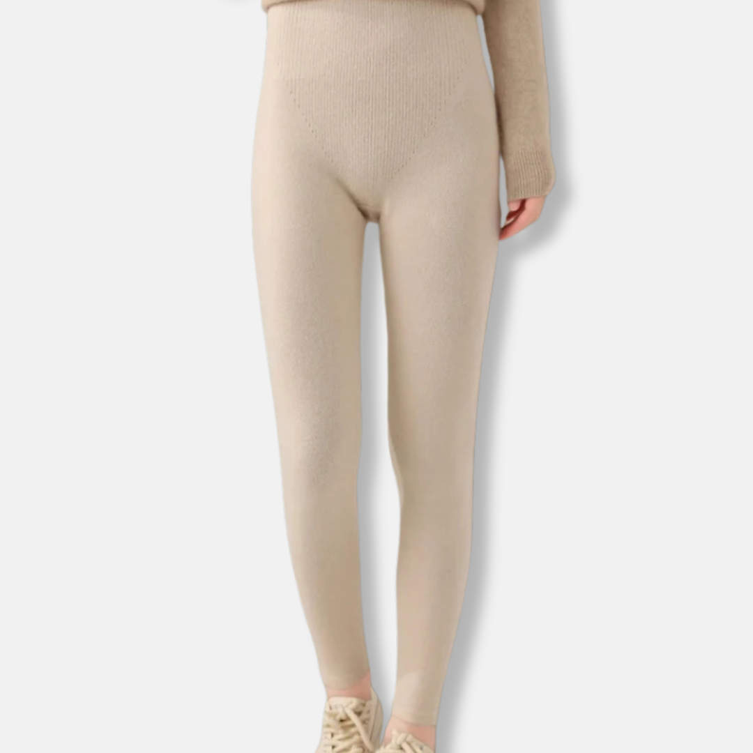 Leggings Femme Coupe Slim En Maille Elastique Avec Ceinture Côtelée Longueur Totale