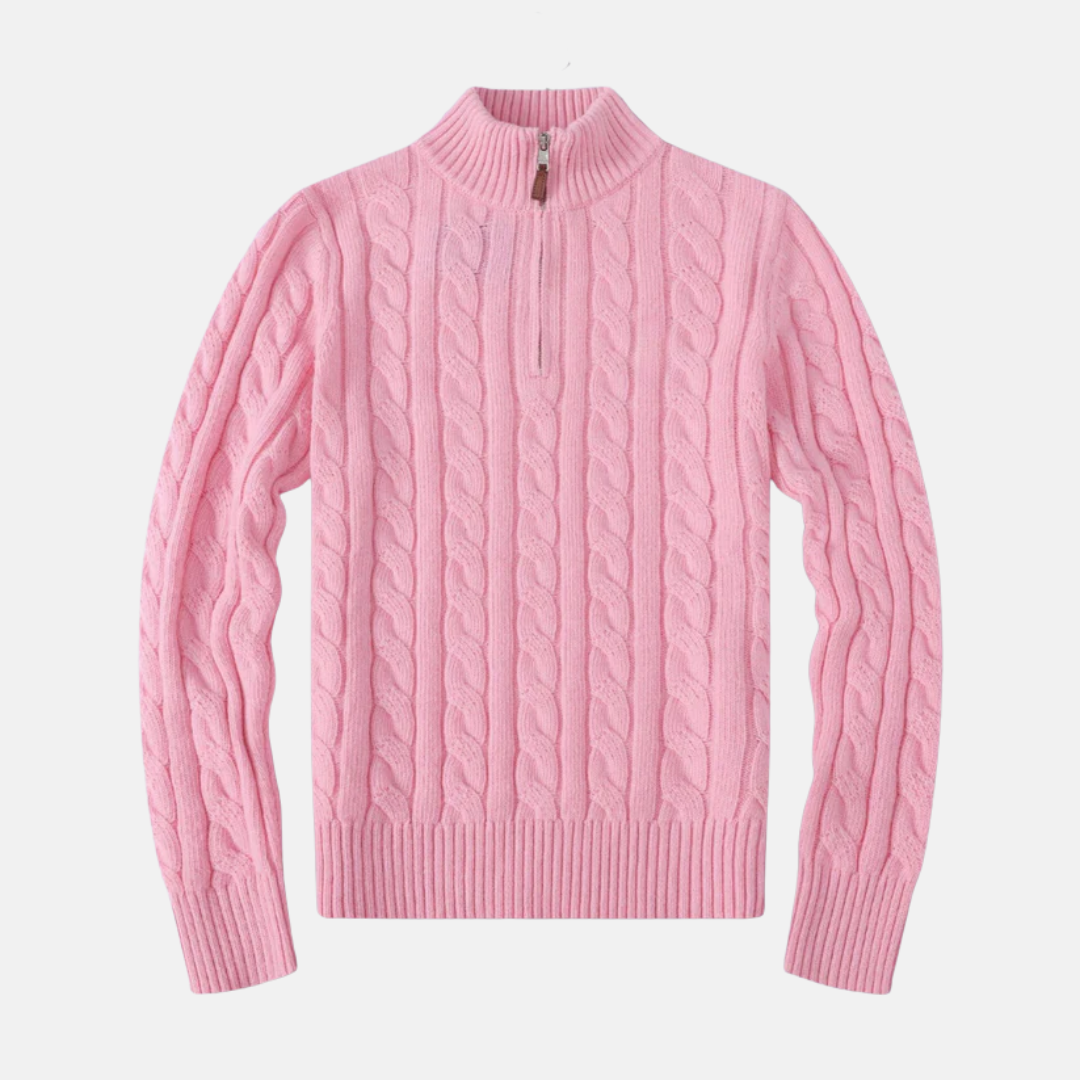 Pull Homme En Maille Câblée En Coton Mélangé Amawinc Demi Zip Col Montant Regular