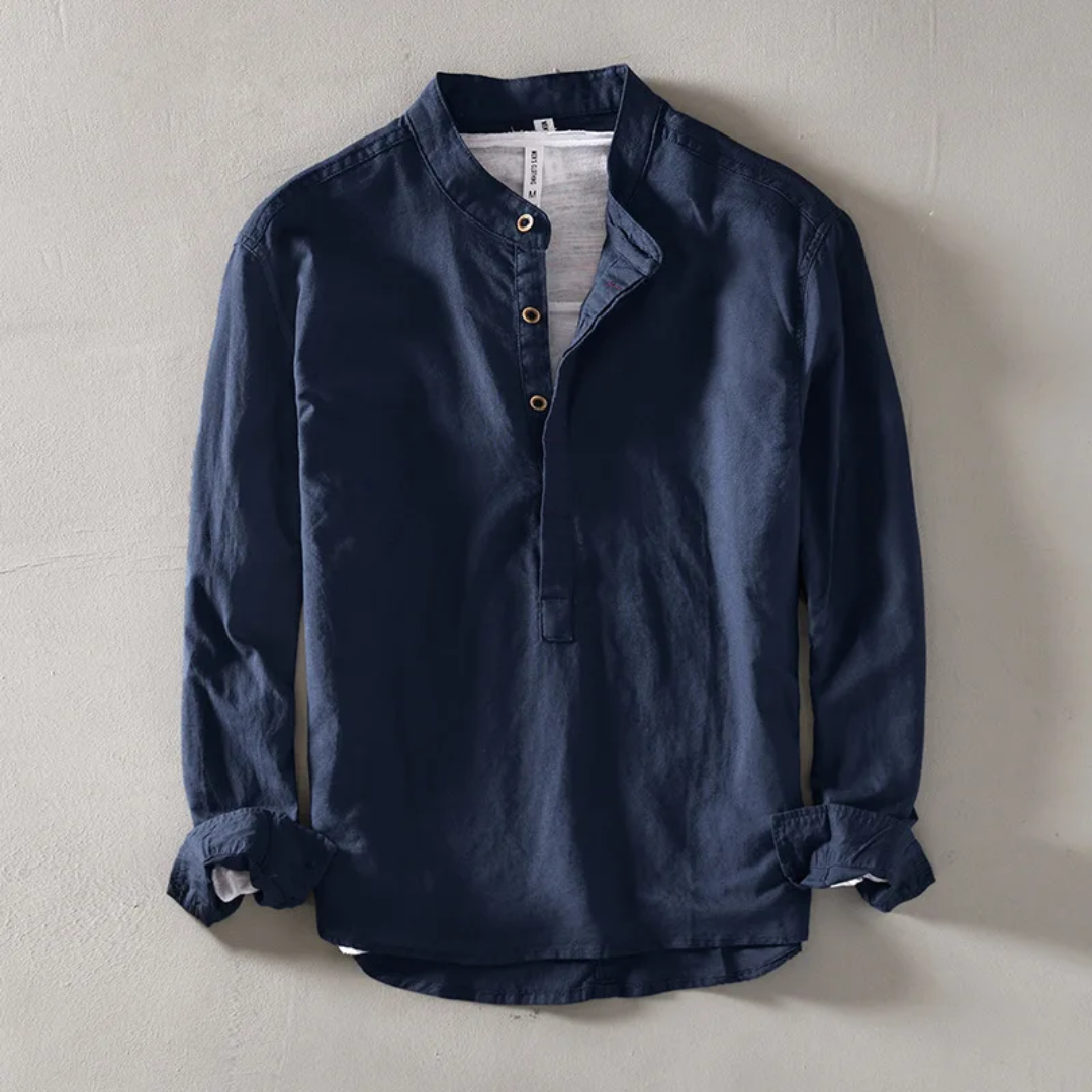 Chemise En Lin Premium Solace Pour Homme Respirante Légère Col Mandarin Coupe Décontractée