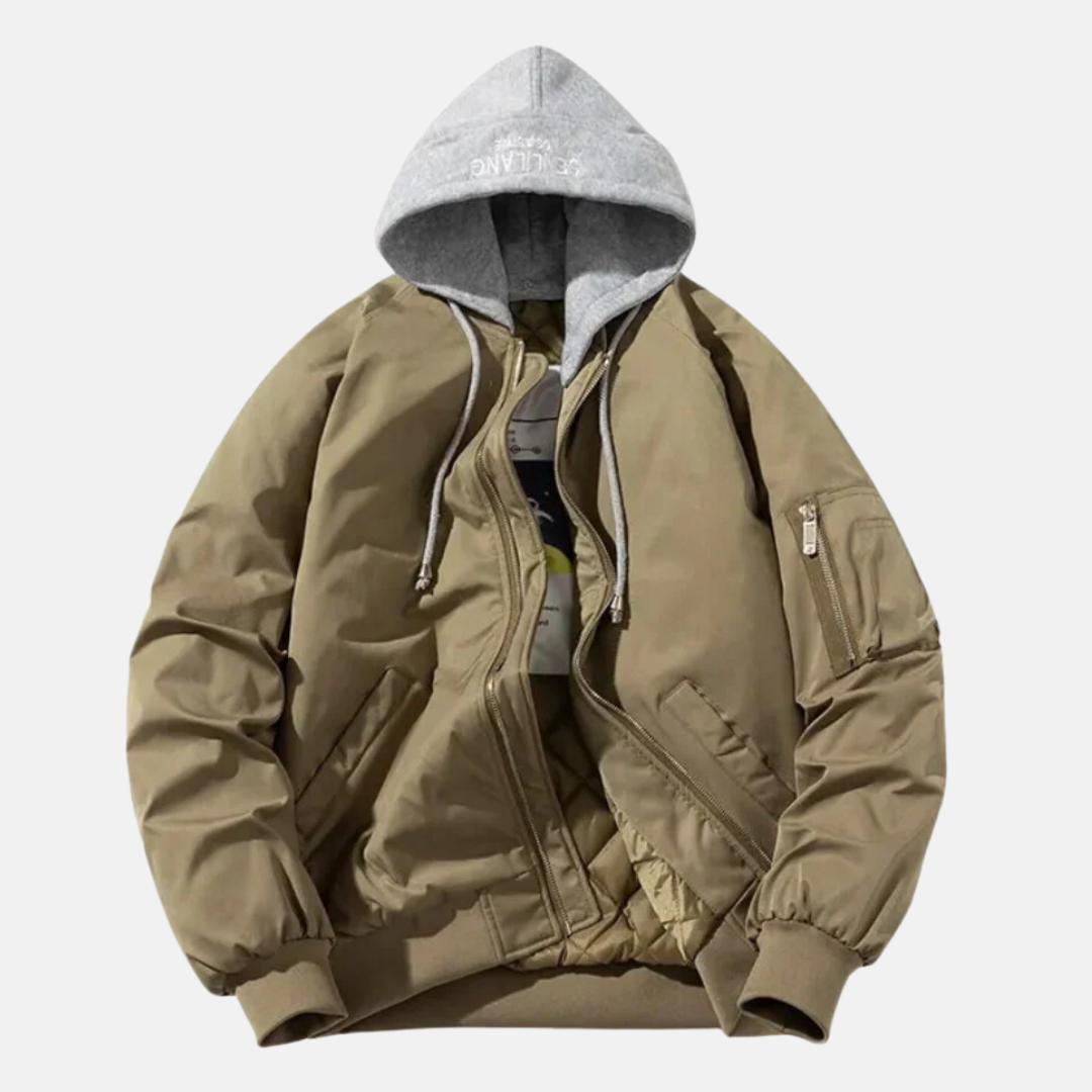 Veste Bomber Homme Nordisk Flair Coupe Décontractée Avec Capuche Doublure Quiltée Et Poche Utilitaire Sur Manche