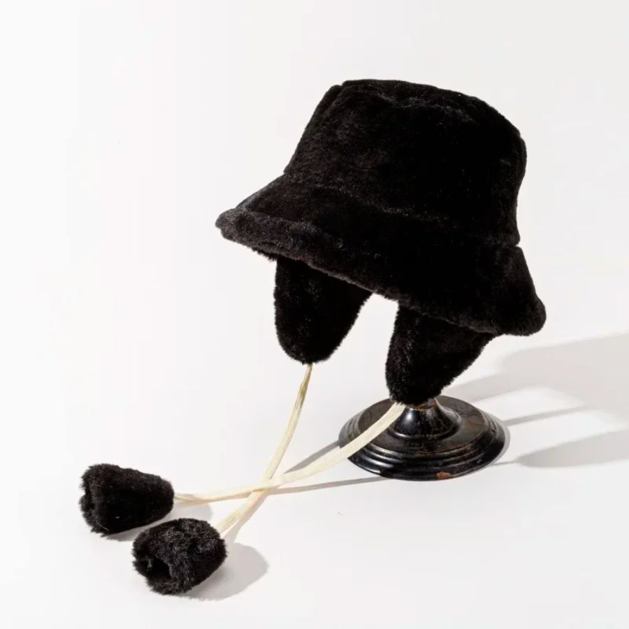 Chapeau Seau Fourrure Synthétique Chaud Avec Rabats Oreilles Détachables Et Fermeture Zip