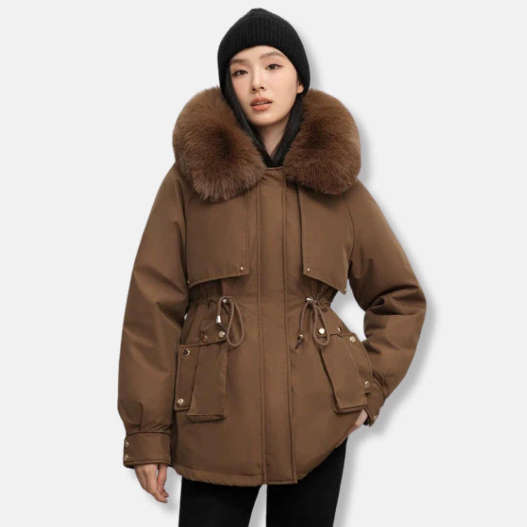 Nordisk Flair Parka Femme Imperméable Avec Col Fourrure Synthétique Et Ceinture À Cordon Mi Cuisse