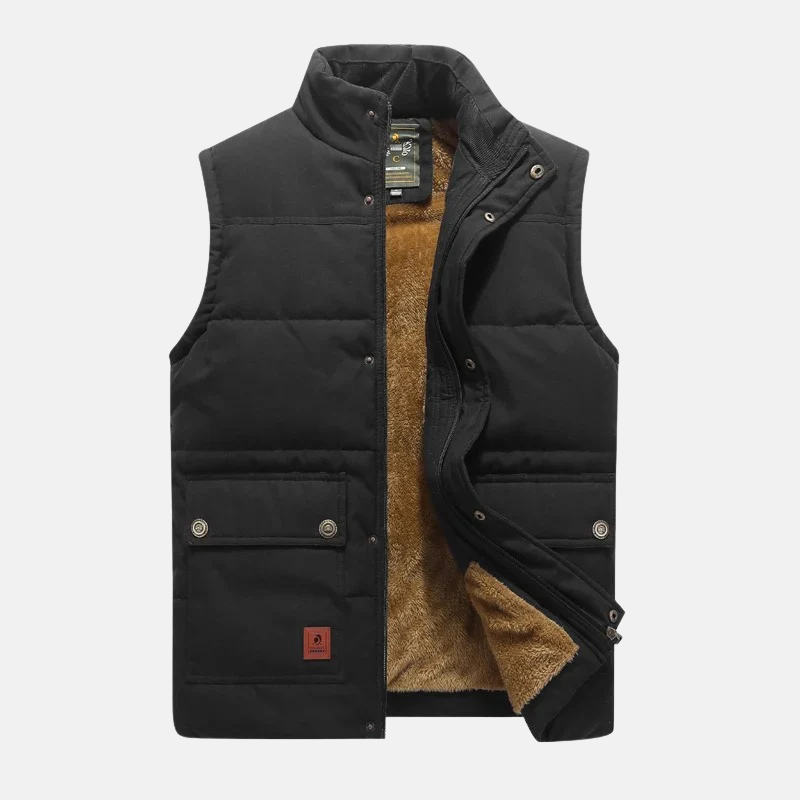 Veste Homme Matelassée En Tissu Tissé Avec Col Debout Et Poches Pression Pour Superposition Polyvalente