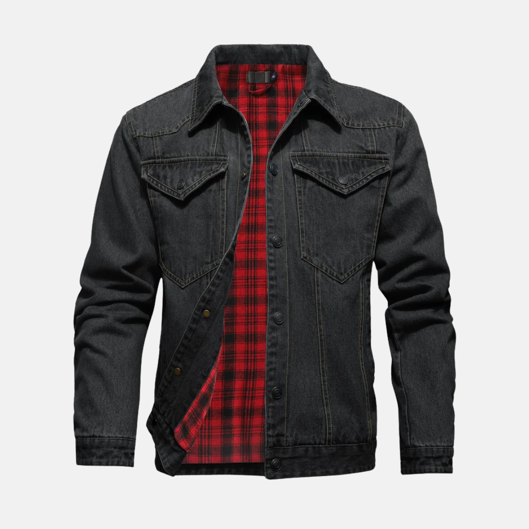 Veste En Jean Pour Homme Décontractée À Boutons Devant Longueur Hip Avec Poches Poitrine Et Doublure Flanelle Amawinc