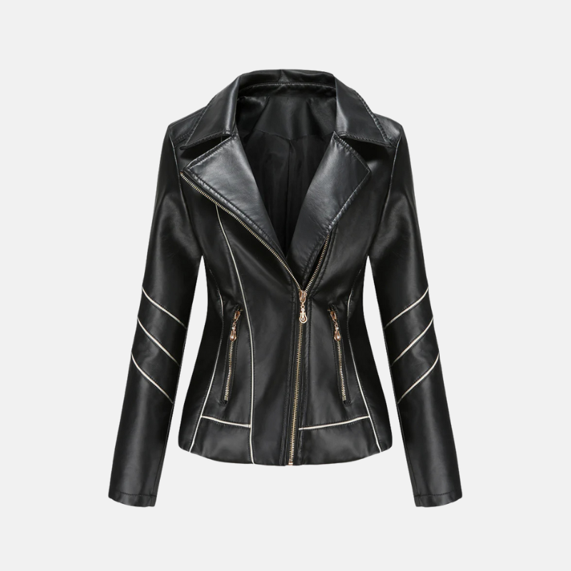 Veste Moto Femme Slim Fit en PU Faux Cuir Zip Asymétrique Manches Matelassées Courte